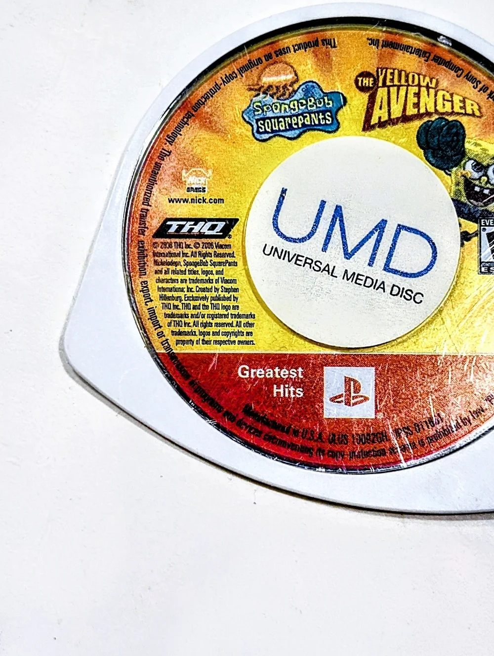 SpongeBob SquarePants The Yellow Avenger PSP UMD Greatest Hits Disc Only